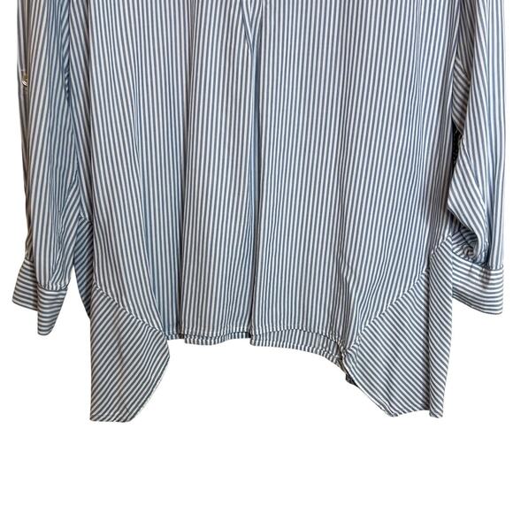 J Jill Womens Coastal Popover Blouse XL Blue White Pinstripe Roll Tab Sleeves - Picture 3 of 8
